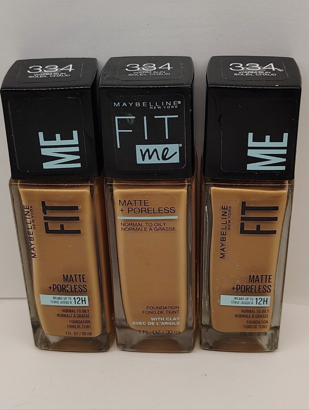 Maybelline Fit Me Matte Poreless Foundation Warm Tan (334) 3pcs